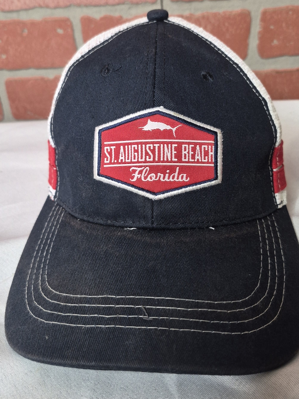 St. Augustine Beach Florida Navy and Red Mesh-Back Baseball Cap